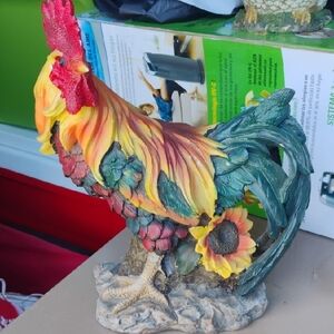 Colorful Rooster Statue with Sunflower Accent